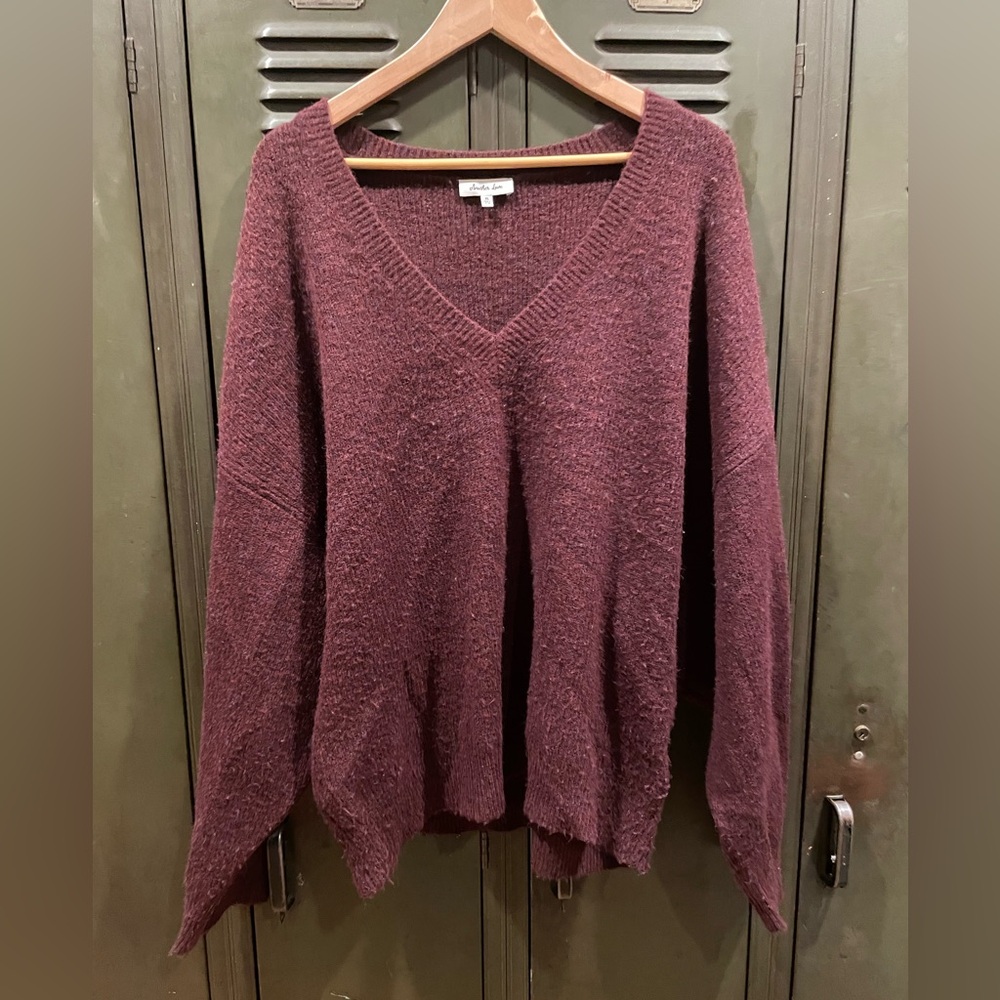Another Love Deep Burgundy V-Neck Sweater